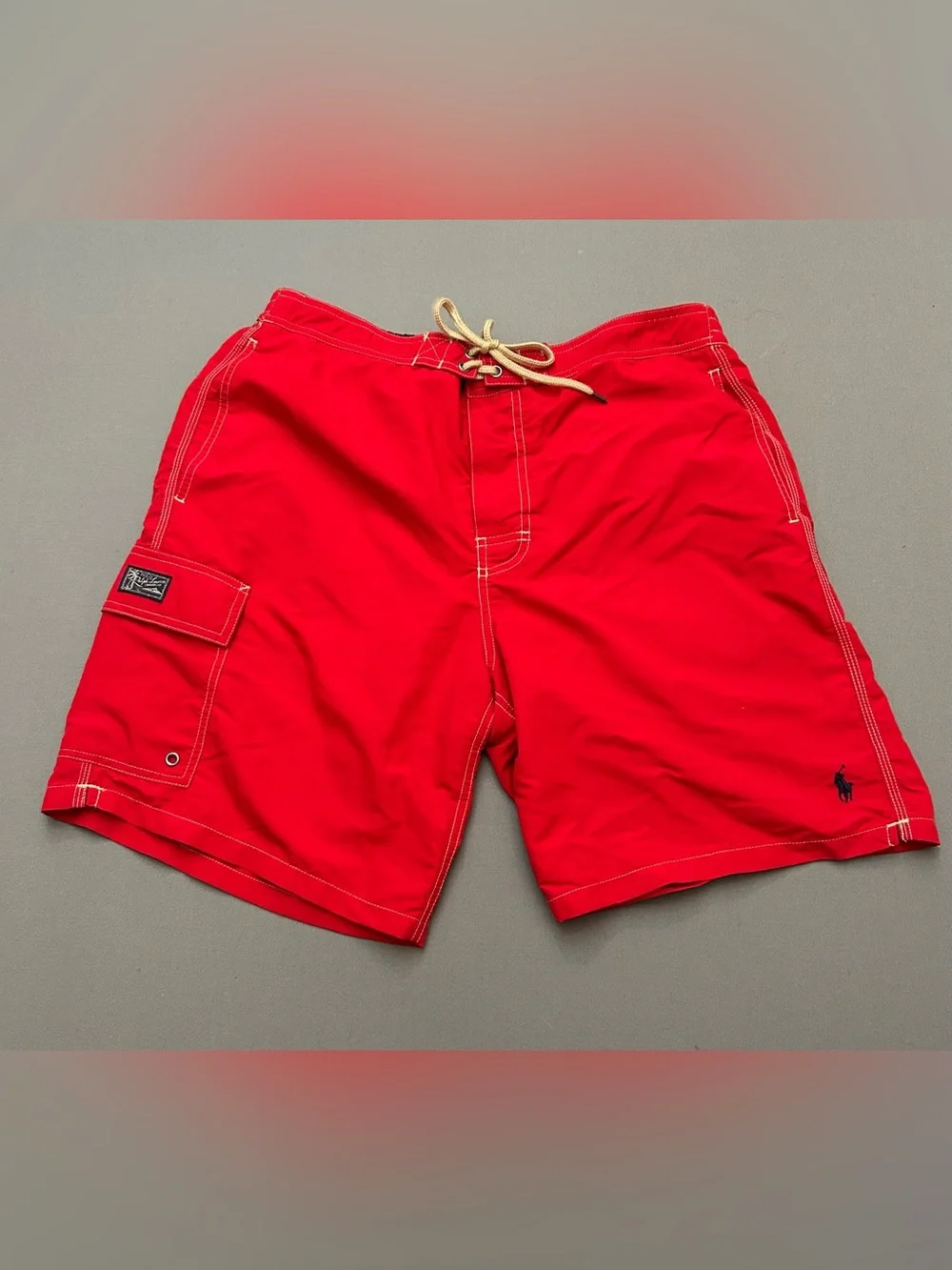 Polo by Ralph Lauren Red Men's Swim Board Shorts‎ with Contrast Drawstring